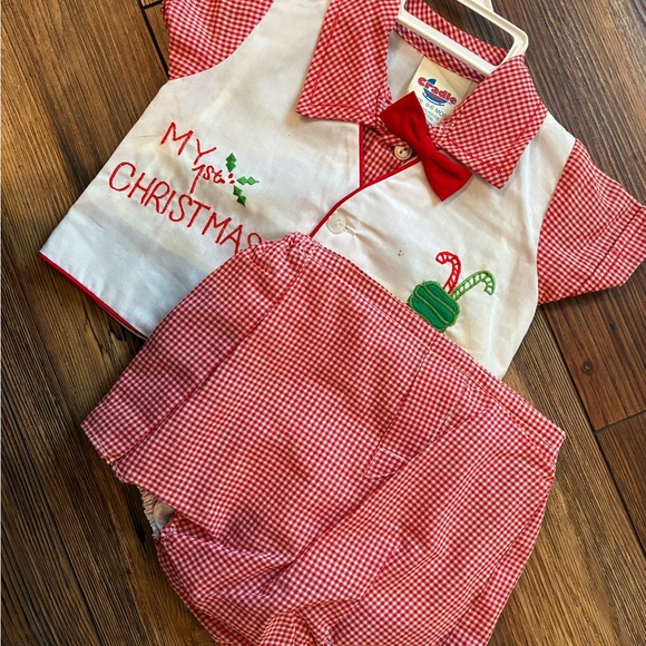 Vintage Cradle Togs My 1st Christmas Red Gingham Baby Outfit 0–6 Months - Picture 7 of 10